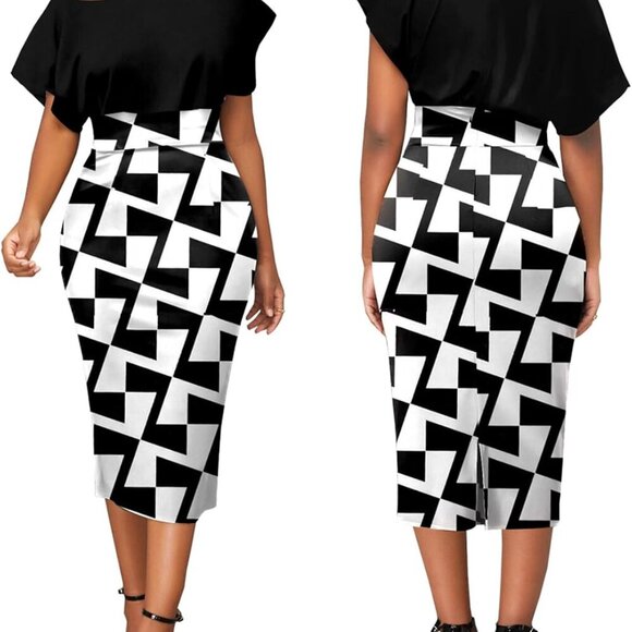 Women's Summer Bodycon Dress Short Sleeve Church Office Party Midi - Picture 4 of 7